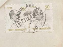 Mektup Zarfından Kesilmiş  / Postadan Geçmiş İkili Pul Filateli - İstanbul Aksaray, 21 Eylül 1972 Damgalı - ATATÜRK, 50 KURUŞ - Türkiye Cumhuriyeti