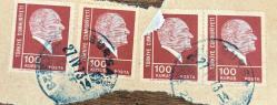 Mektup Zarfından Kesilmiş  / Postadan Geçmiş Dörtlü Pul Filateli - Bursa, 27 Eylül 1973 Damgalı - ATATÜRK, 100 KURUŞ - Türkiye Cumhuriyeti