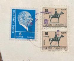Mektup Zarfından Kesilmiş  / Postadan Geçmiş Üçlü Pul Filateli - Damgalı - ATATÜRK, 5 KURUŞ / ATLI ATATÜRK BURSA, 10 KURUŞ - Türkiye Cumhuriyeti