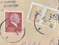 Mektup Zarfından Kesilmiş  / Postadan Geçmiş Üçlü Pul Filateli - Damgalı - ATATÜRK, 100 KURUŞ / ATLI ATATÜRK ANKARA, 25 KURUŞ - Türkiye Cumhuriyeti