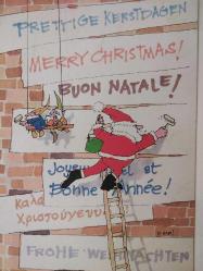 SANAT KARTPOSTALI-DUVAR BOYAYAN NOEL BABA VE CÜCELER RESMİ,KAPAKLI,İÇ KISMINA YAZILMIŞ,RENKLİ,11 X 15 CM EBADINDA