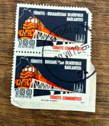 Mektup Zarfından Kesilmiş  / Postadan Geçmiş İkili Pul Filateli - Beyoğlu 20 Temmuz 1972 Damgalı - TÜRKİYE-BULGARİSTAN DEMİRYOLU BAĞLANTISI, 100 KURUŞ - Türkiye Cumhuriyeti
