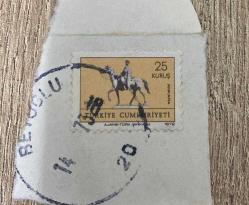 Mektup Zarfından Kesilmiş  / Postadan Geçmiş Pul Filateli - Beyoğlu, 1973 Damgalı - ATLI ATATÜRK ANKARA, 25 KURUŞ - Türkiye Cumhuriyeti