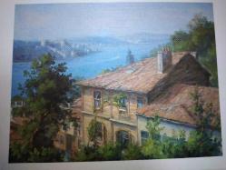 SANAT KARTPOSTALI-HÜSEYİN CAHİT DERMAN'IN ESKİ İSTANBUL RESMİ,KAPAKLI,İÇ KISMINA YAZILMAMIŞ,RENKLİ,11 X 15 CM EBADINDA