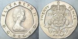 Efemera - BÜYÜK BRİTANYA 20 PENCE 1982 KRALİÇE II. ELİZABETH. 21,4 mm ÇAPINDA. - kitantik - kitaLog