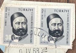 Mektup Zarfından Kesilmiş  / Postadan Geçmiş İkili Pul Filateli - Nisan 1968 Damgalı - AHMET VEFİK PAŞA, 30 KURUŞ - Türkiye Cumhuriyeti