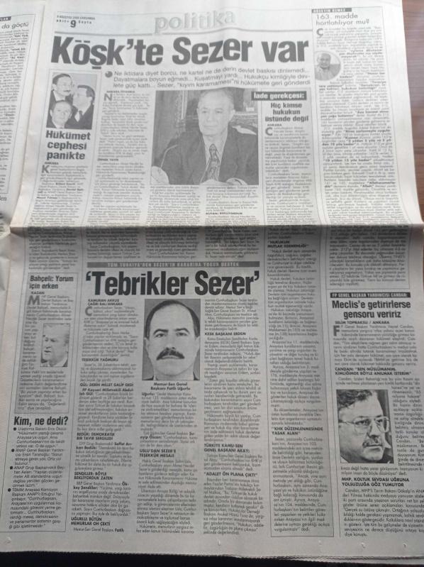 Akit Gazetesi 9 Ağustos 2000 Hasan Karakaya Hüseyin Üzmez  