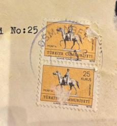 Mektup Zarfından Kesilmiş  / Postadan Geçmiş İkili Pul Filateli - Osmanbey Damgalı - ANKARA ATLI ATATÜRK, 25 KURUŞ - Türkiye Cumhuriyeti