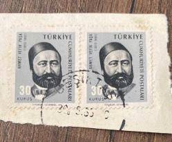 Mektup Zarfından Kesilmiş  / Postadan Geçmiş İkili Pul Filateli - Beşiktaş Damgalı - AHMET VEFİK PAŞA, 25 KURUŞ - Türkiye Cumhuriyeti
