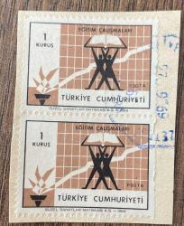 Mektup Zarfından Kesilmiş  / Postadan Geçmiş İkili Pul Filateli - 27 Eylül 1969 Damgalı - EĞİTİM ÇALIŞMALARI, 1 KURUŞ - Türkiye Cumhuriyeti