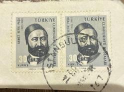Mektup Zarfından Kesilmiş  / Postadan Geçmiş İkili Pul Filateli - İstanbul, 1963 Damgalı - AHMET VEFİK PAŞA, 30 KURUŞ - Türkiye Cumhuriyeti