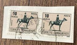 Mektup Zarfından Kesilmiş  / Postadan Geçmiş İkili Pul Filateli - Damgalı - ATLI ATATÜRK BURSA , 10 KURUŞ - Türkiye Cumhuriyeti