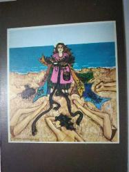 SANAT KARTPOSTALI-GÜLSÜN KARAMUSTAFA TARAFINDAN ÇİZİLMİŞ TATİL KÖYLÜSÜ RESMİ,KAPAKLI,İÇ KISMINA YAZILMAMIŞ,RENKLİ, 12 X 17 CM EBADINDA