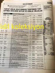 İSTANBUL EMLAK GAZETESİ YEREL TAŞRA BASINI ---31 Ocak 1988 Yıl :1 -İnşaat sektöründe  uluslararası teknoloji ülkemizde --Emlak  pazarlaması ve Amerika --Değişik ve yeni bir çarşı anlayışı  gelişiyor  MALL 'lar --Mermer fiyatlarına zam --Devlet konut dağıtacak --Turyap Emlak Bilgi  Bankası Tarafından  Yurt Çapında Derlenen Satılık ve Kiralık Emlaklar --Yeşil  alan mı ? Turistik Tesisi Mi ?---İstanbul 'un imar planları vatandaşlara açıldı -Sağlıklı yapı üretimi için  betonun unsurlarını tanımak  gerek --