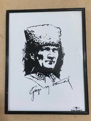Antika - Eski Mustafa Kemal Atatürk seramik çerçeveli duvar portresi 15 x 20 cm - kitantik - kitaLog