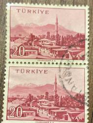 Mektup Zarfından Kesilmiş  / Postadan Geçmiş İkili Pul Filateli - Damgalı - VAN, 20 PARA - Türkiye Cumhuriyeti
