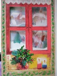 Efemera - SANAT KARTPOSTALI-EV ÇERÇEVESİ ŞEKLİNDE DİZAYN EDİLMİŞ KARLAR ALTINDA KASABA RESMİ,KAPAKLI,İÇ KISMINA YAZILMIŞ,RENKLİ, 12 X 17 CM EBADINDA - kitantik - kitaLog