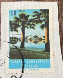 Mektup Zarfından Kesilmiş  / Postadan Geçmiş Pul Filateli - 1966,Damgalı - BODRUM, 10 KURUŞ - Türkiye Cumhuriyeti