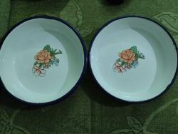 Antika - BİR ÇİFT ÇİNKO EMAYE SALATA PİLAV TABAĞI nadir ÇİÇEKLİ 22 VE  23 cm ÇEYİZDEN KULLANILMAMIŞ - kitantik - kitaLog