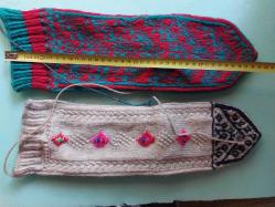 YÜN ÇORAP, EL İŞİ YAPAĞI ÇORAP, KÖK BOYA SÜSLEMELİ.