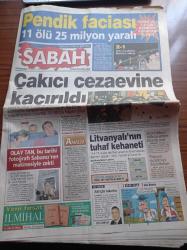 Sabah Gazetesi - 15 Aralık 1999 - Fenerbahçe'nin Pendikspor Faciası - Taraftarlar Kaleci Rüştü Reçber'i Linç Etmeye Kalktı - Hasan Celal Güzel Yarın Hapse Giriyor -  Alaattin Çakıcı Cezaevine Kaçırıldı - İçişleri Bakanı Sadettin Tantan Avrupa Birliği'nden İlerideyiz - Derya Tuna İbrahim Tatlıses Ayrılmıyor - Kamer Genç'in First Lady'si - Azınlıklara Hükümetten Büyük Jest