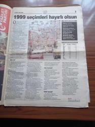 Hürriyet 99 Yerel Seçim Gazetesi - 9 Nisan 1999 - İstanbul Büyükşehir Belediye Başkan Adayları - Özgürlük Ve Dayanışma Partisi - Büyük Birlik Partisi - Demokratik Sol Parti - Zekeriya Temizel - Ali Talip Özdemir - Ali Müfit Gürtuna - İstanbul'un Seçim Künyesi - 1994 Yerel Seçim Sonuçları - 15 Soruda Seçim Kuralları Rehberi - Beşiktaş Belediye Başkan Adayı Yusuf Namoğlu- Adalar