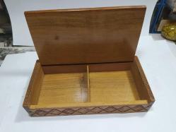 DR1---EL OYMA KAPAKLI AHŞAP İKİ GÖZLÜ KUTU--SİGARA KUTUSU