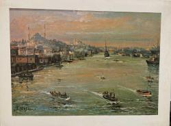 SANAT KARTPOSTALI-İBRAHİM SAFİ TARAFINDAN ÇİZİLMİŞ MANZARA HALİÇ RESMİ,İÇ KISMINA YAZILMAMIŞ,KAPAKLI,RENKLİ, 13 X 17 CM EBADINDA