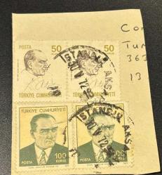 Mektup Zarfından Kesilmiş  / Postadan Geçmiş Dörtlü Pul Filateli - İstanbul Aksaray 30 Mayıs 1972 Damgalı - ATATÜRK  , 100 KURUŞ/ ATATÜRK  , 50 KURUŞ - Türkiye Cumhuriyeti