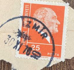 Mektup Zarfından Kesilmiş  / Postadan Geçmiş Pul Filateli - İzmir, 30 Kasım 1978 Damgalı - ATATÜRK, 25 KURUŞ - Türkiye Cumhuriyeti