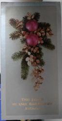 SANAT KARTPOSTALI-ÜSTÜNDE ''YENİ YILINIZI EN İÇTEN DİLEKLERİMİZLE KUTLARIZ'' YAZAN ÇAM AĞACI SÜSLERİ RESMİ,KAPAKLI,İÇ KISMINA YAZILMIŞ,RENKLİ, 10 X 20 CM EBADINDA