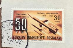 Mektup Zarfından Kesilmiş  / Postadan Geçmiş Pul Filateli - 1961 Damgalı - TÜRK HAVA KUVVETLERİ'NİN 50. YILI,  30 KURUŞ  - Türkiye Cumhuriyeti