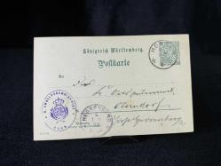 1898 Almanya Würrtemberg Krallığı Postakartı Antiye Resmi Pul 5 Pfennig Amtlicher Verkehr ve damgalı Königreich Württemberg
