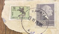 Mektup Zarfından Kesilmiş  / Postadan Geçmiş İkili Pul Filateli - Karataş, 15 Haziran 1976 Damgalı - ATLI ATATÜRK SAMSUN, 10 KURUŞ / ATATÜRK, 100 KURUŞ - Türkiye Cumhuriyeti