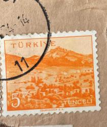 Mektup Zarfından Kesilmiş  / Postadan Geçmiş Pul Filateli - Damgalı - TUNCELİ, 5 PARA - Türkiye Cumhuriyeti