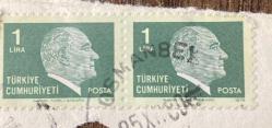 Mektup Zarfından Kesilmiş  / Postadan Geçmiş İkili Pul Filateli - Osmanbey, 25 Ekim 1980 Damgalı - ATATÜRK , 1 LİRA - Türkiye Cumhuriyeti