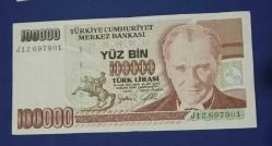 7 emisyon 3 tertip 100 Bin Lira çil J 12 seri (1996-2001)