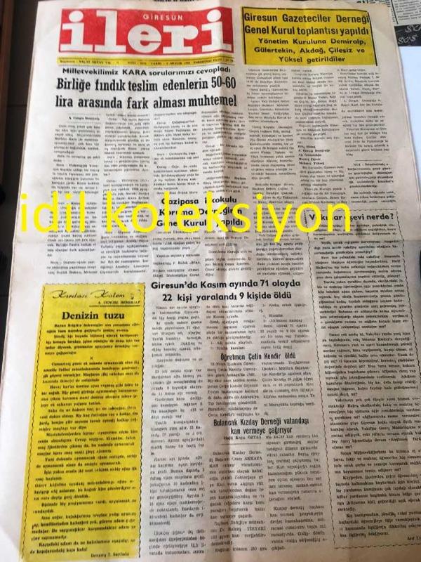 GİRESUN İLERİ GAZETESİ YEREL TAŞRA BASINI 3 ARALIK 1984 YIL 11  