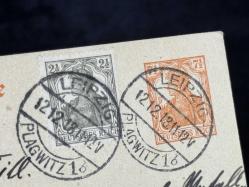 Antiye 1918 yılından Almanya Germania Pullu 2 1/2 Pfennig ve Germania 7 1/2 Pfennig kendinden Pullu Postakartı