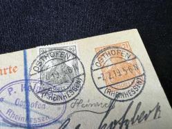 Antiye 1919 yılından Almanya Germania Pullu 2 1/2 Pfennig ve Germania 7 1/2 Pfennig kendinden Pullu Postakartı