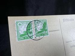 Almanya Nazi Reich Dönemi Posta Kartı AirMail Luftpost 5 Pfennig Gamma Haç Kartal Pullu Uçak postası Avusturya'ya postalanmış
