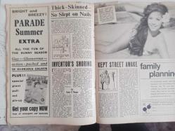 Parade İngilizce Dergi - 28 Mayıs 1966 - Cocktail - A Murderer Too Many - İrwin Kent - Erika Wanted Me To Be Rid Of My Wife - They ve Booked Their Tickets For A Trip To The Moon - White Bride Became Native Chief's Slave - Cooks Up Kooky Bedrooms - Geoffrey Humphrys - İlse Mayberg - Those Saucy Seaside Sales - George Howard - Girls Prefer - Charles Atlas - A He Man! - Charles Atlas - Behind The Squad - Paul Carson - Star Parade - Thick Skinned So Slept On Nails - İnventor's Snoring - Kept Street Awake - The İCe Maidens - Climbed İnto Jail To Get Her Man - Stan Phillips - Donna's Model Who's Gettin İn The Swim - Donna Marlowe - Sport Parade - Pete McCoy - Tim Grahan - Laurie Taitt - Tempted By Blonde's Smile Of Death - Achille Varzi - Changes Nappies for a Football Team - Ronny Howard - Patrick Greene - Valerie Boisjel fotoğraf ve haberi - Dergi Tam Değildir Sadece 24 Sayfası Mevcuttur