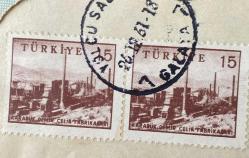 Mektup Zarfından Kesilmiş  / Postadan Geçmiş İkili Pul Filateli - Galata, 24 Aralık 1961 Damgalı - KARABÜK DEMİR ÇELİK FABRİKALARI, 15 PARA - Türkiye Cumhuriyeti