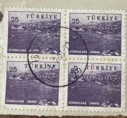 Mektup Zarfından Kesilmiş  / Postadan Geçmiş Dörtlü Pul Filateli - İstanbul, 1 Şubat 1961 Damgalı - ZONGULDAK LİMANI, 25 PARA  - Türkiye Cumhuriyeti