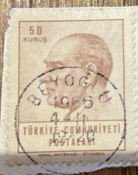 Mektup Zarfından Kesilmiş  / Postadan Geçmiş Pul Filateli - Beyoğlu, 4 Şubat 1966 Damgalı - ATATÜRK, 50 KURUŞ - Türkiye Cumhuriyeti