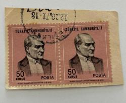 Mektup Zarfından Kesilmiş  / Postadan Geçmiş İkili Pul Filateli - Yeşilköy 12 Ekim 1971 Damgalı - ATATÜRK 1970 , 50 KURUŞ - Türkiye Cumhuriyeti
