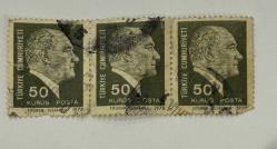 Mektup Zarfından Kesilmiş  / Postadan Geçmiş Üçlü Pul Filateli - Damgalı - ATATÜRK İSTANBUL 1978  , 50 KURUŞ - Türkiye Cumhuriyeti