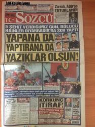 Sözcü Gazetesi, 22 Mart 2016,  Zarrab, ABD'de Tutuklandı, Reza Zarrab, Şehitler, Devenci Alargın Aslıvet, Mehmed, Mehmet, Hidayet, Gökhan, Atmiş, Hatay Karaduman, Emre, Tunca, Diyarbakır, PKK, Mehmetçik, Devletten Maaş Al Caninin Önünde Konuş, HDP'lı Sırrı Süreyya Önder, HDP'li Demirtaş Meydan Okudu, Selahattin Demirtaş, Nevruz, Ankara, İstanbul, Hrant Dink, Zlatan Da Getmiyor, Enmesi Futbolu Sıkıntıya Soktu, Ldızlar E Gelir Mi, Tribünler Yice Boş Acak Gibi, Cocugus I Paul Maçlara Gidecek, Seyir Endly Verici, Mlerini Paylaştı, Asyon Ynadi, Aşrol Erdogan'ın SPCr, Terör Derbiyi Erteletti, Fenerbahçe Ve Beşiktaş Birbirine Cırdı, Fikstür Savaşı, Şampiyonluğun İki, Gs'ye 'Ergen', Bjk'ye 'Kel Alaka' Fend, F.Bahçe Kulübü, Tvıden Tebrik,  Mario Gomez'e Pep Kancası, Sosa'da Ilginç Madde, Ovodafone Açılış Tarihi, Yeni Stat Vodafone Arena'da, Geri Sayım Başlıyor, Tolga Ve Töre Dönüyor, Olcay'dan Meryem Nine'ye Forma Jesti