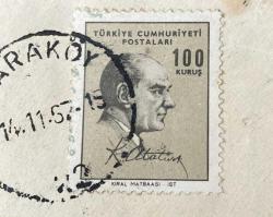 Mektup Zarfından Kesilmiş  / Postadan Geçmiş Pul Filateli - Karaköy, 14 Kasım 1967 Damgalı - ATATÜRK, 100 KURUŞ - Türkiye Cumhuriyeti