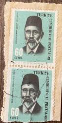 Mektup Zarfından Kesilmiş  / Postadan Geçmiş İkili Pul Filateli - Damgalı - ABDURRAHMAN ŞEREF, 60 KURUŞ - Türkiye Cumhuriyeti